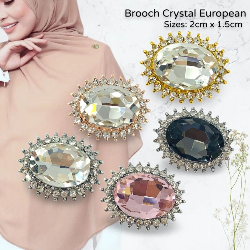 Elegant Brooch 1pc Premium Brooch European Crystals Kerongsang Kristal Mewah Hijab Pin Tudung Muslimah CY3245