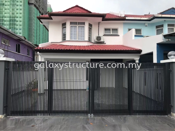 Progress done:To fabrication and install new galvanized mild steel folding gate with aluminium plate with small door - Puchong  Folding Gate  Gate Selangor, Malaysia, Kuala Lumpur (KL), Shah Alam Supplier, Suppliers, Supply, Supplies | GALAXY STRUCTURE & ENGINEERING SDN BHD