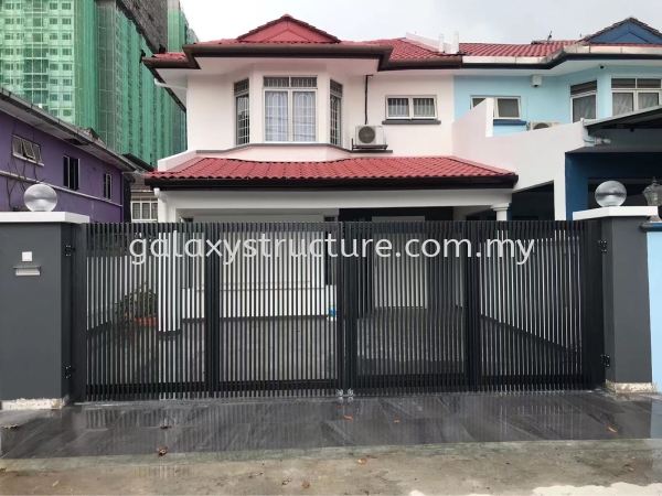 Progress done:To fabrication and install new galvanized mild steel folding gate with aluminium plate with small door - Puchong  Folding Gate  Gate Selangor, Malaysia, Kuala Lumpur (KL), Shah Alam Supplier, Suppliers, Supply, Supplies | GALAXY STRUCTURE & ENGINEERING SDN BHD