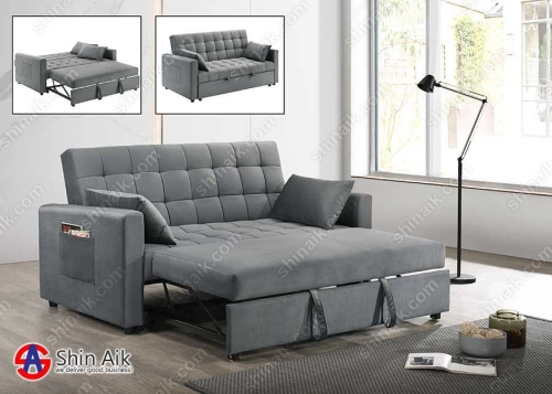SB622103 Grey Velvet Queen Size Modern Upholstered Pull Out Sofa Bed