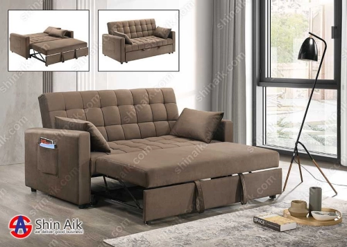 SB622102 Brown Velvet Queen Size Modern Upholstered Pull Out Sofa Bed