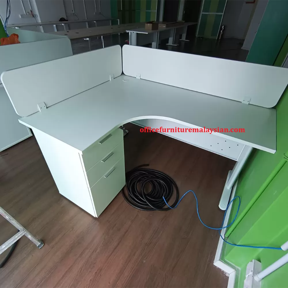 Workstation Cluster of 1/2/3 | Metal J Leg | Wood Divider Panel | Full White Color