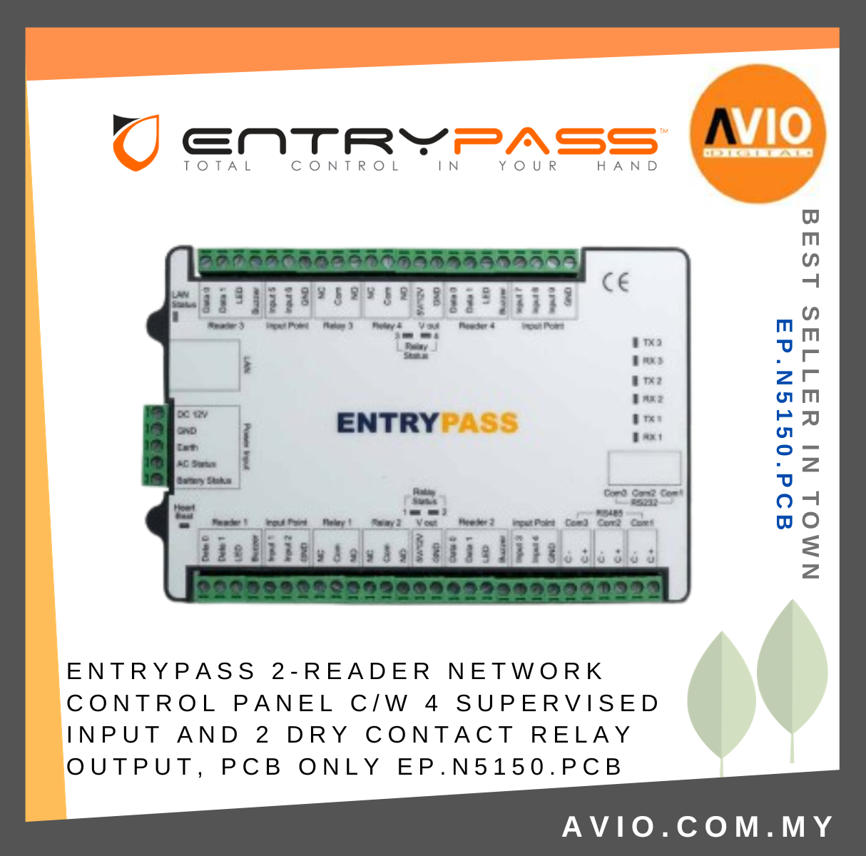 ENTRYPASS 2-Reader Control Panel c/w 4 Supervised Input and 2 Dry