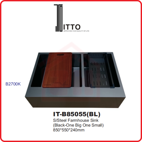 ITTO Double S/Steel Farmhouse Sink- One Big One Small IT-B85055(BL) ITTO STAINLESS STEEL FARMHOUSE SINK KITCHEN SINK KITCHEN APPLIANCES Johor Bahru (JB), Kulai, Malaysia Supplier, Suppliers, Supply, Supplies | Zhin Heng Hardware & Trading Sdn Bhd