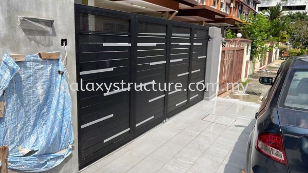 progress done:1)To fabrication and install galvanized powder coated mild steel folding gate stainless steel perforated metal design with key lock and stainless steel track way 2)To supply and install new autogate motor system - Puchong Folding Gate  Gate Selangor, Malaysia, Kuala Lumpur (KL), Shah Alam Supplier, Suppliers, Supply, Supplies | GALAXY STRUCTURE & ENGINEERING SDN BHD