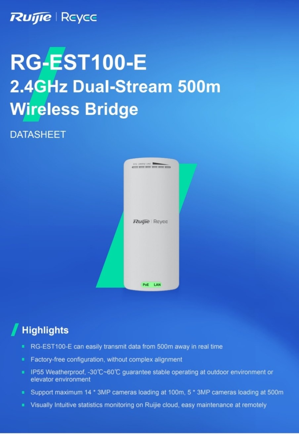 RG-EST100-E 2.4GHZ DUAL STREAM 500M WIRELESS BRIDGE