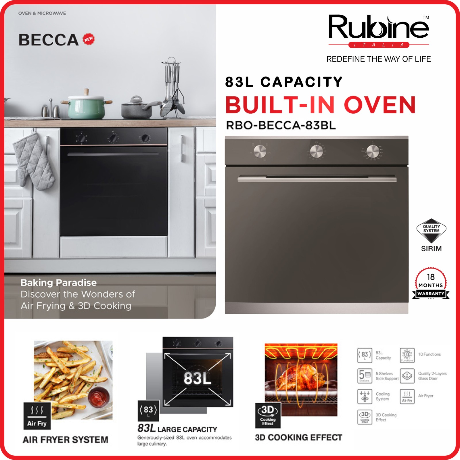 Rubine Bulit-in Oven RBO-BECCA-83BL