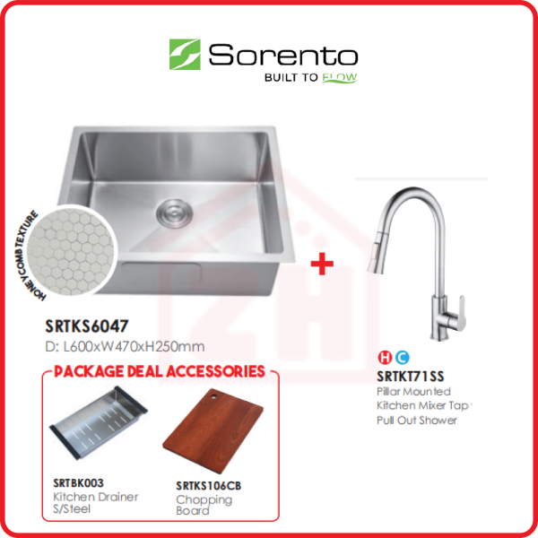 SORENTO HONEYCOMB KITCHEN SINK COMBO SRTKT71SS SORENTO SINGLE BOWL SINK KITCHEN SINK KITCHEN APPLIANCES Johor Bahru (JB), Kulai, Malaysia Supplier, Suppliers, Supply, Supplies | Zhin Heng Hardware & Trading Sdn Bhd