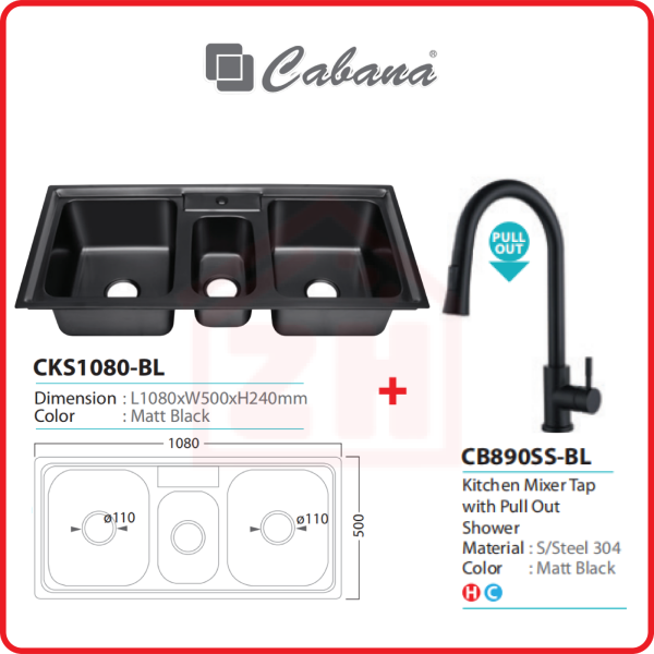 CABANA KITCHEN SINK PACKAGE CKS1080-BL + CB890SS-BL CABANA KITCHEN SINK KITCHEN SINK KITCHEN APPLIANCES Johor Bahru (JB), Kulai, Malaysia Supplier, Suppliers, Supply, Supplies | Zhin Heng Hardware & Trading Sdn Bhd