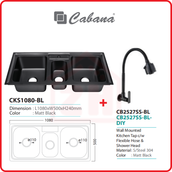 CABANA KITCHEN SINK PACKAGE CKS1080-BL + CB2527SS-BL CABANA KITCHEN SINK KITCHEN SINK KITCHEN APPLIANCES Johor Bahru (JB), Kulai, Malaysia Supplier, Suppliers, Supply, Supplies | Zhin Heng Hardware & Trading Sdn Bhd