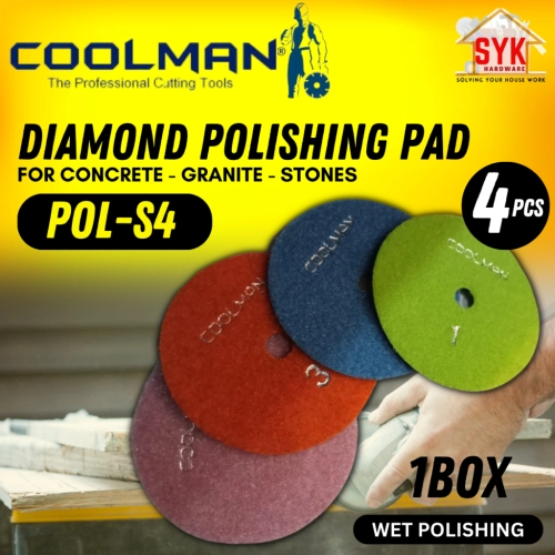 SYK COOLMAN POL-S4 100mm 4Pcs Diamond Polishing Pad Concrete Granite Stones Polish Wet Grinders Polishers Pad Disc