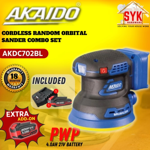 SYK Akaido AKDC702BL 5 Inch Brushless Cordless Random Orbital Sander Combo Set Machine Mesin Orbit Gosok