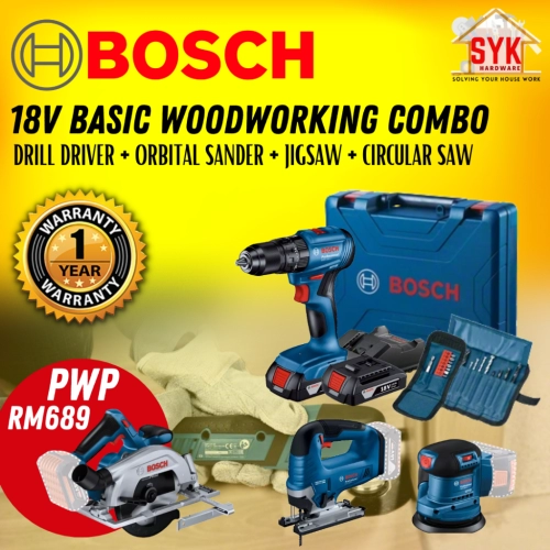 SYK BOSCH GSB GEX GST GKS 185-LI 18V Woodworking Combo Set Cordless Impact Drill Driver Orbit Sander Jigsaw Circular Saw