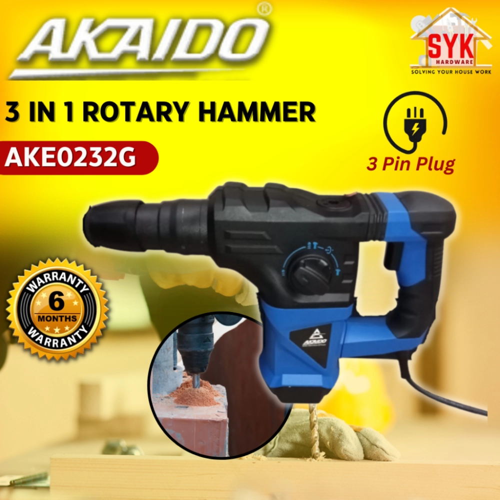 SYK Akaido AKE0232G Cordless 3 in 1 Electric Rotary Hammer Concrete Steel Wood Drilling Mesin Gerudi Elektrik