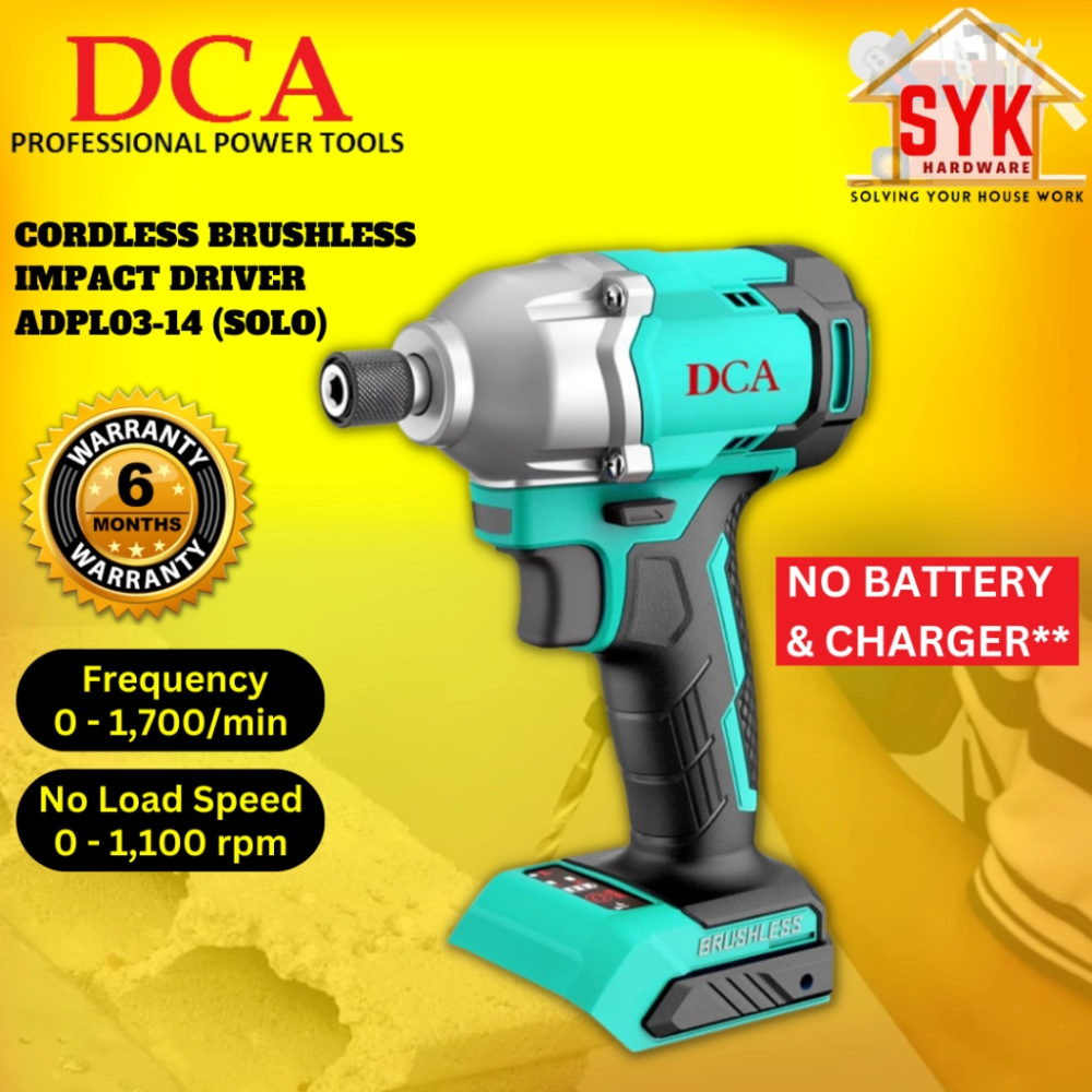 SYK DCA ADPL03-14 Cordless Brushless Impact Driver Solo Drilling Power Tools Mesin Impak Wrench Drill