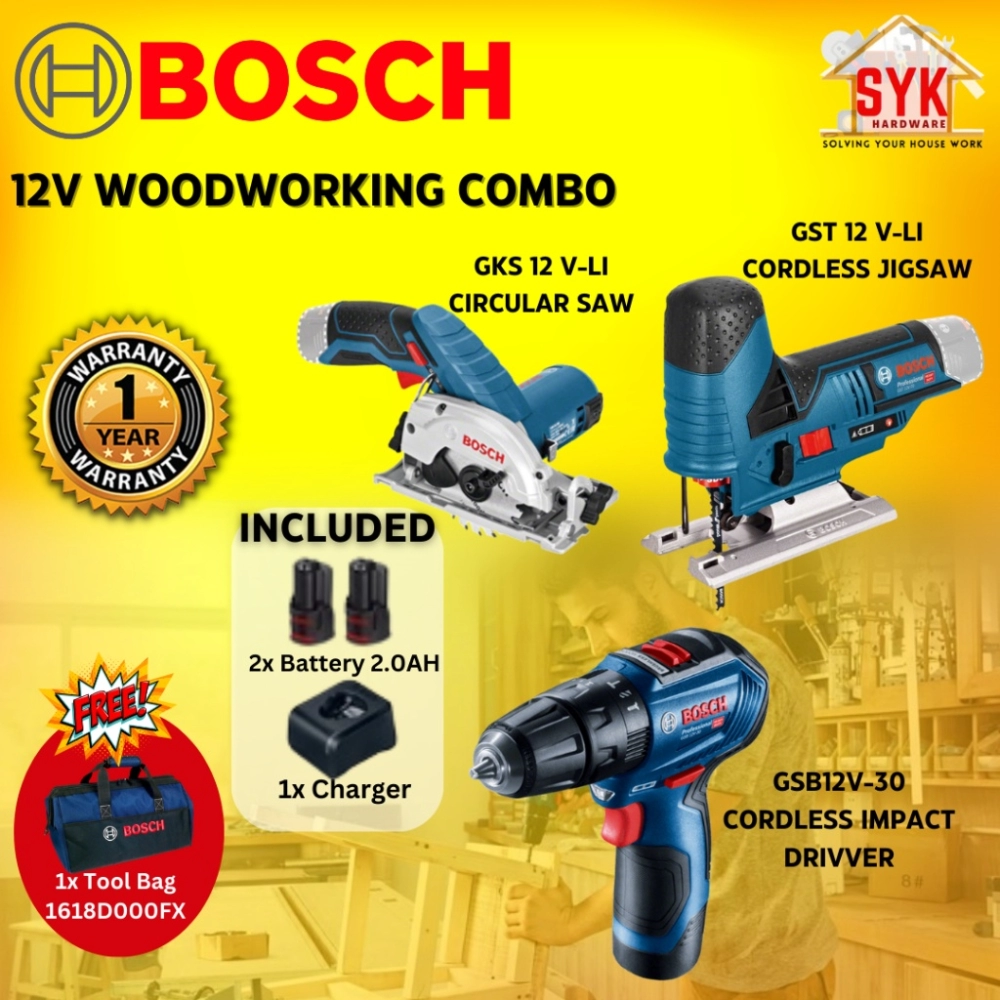 SYK Bosch GSB 12V-30 GKS 12V-LI GST 12V-LI Combo Pack Cordless Impact Driver Circular Saw Jigsaw Machine Free Gift