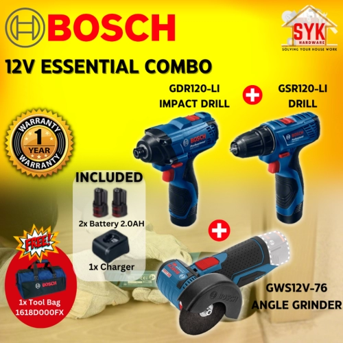 SYK Bosch GSR120-LI GDR120-LI GWS 12V-76 Combo Kit Cordless Impact Drill Angle Grinder Machine Battery Free Gift