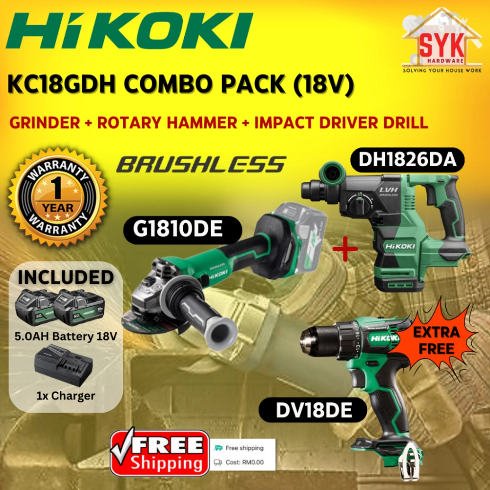 SYK Free Shipping Hikoki KC18GDH Combo Pack DH1826DA G1810DE DV18DE Cordless Grinder Rotary Hammer Impact Driver Drill