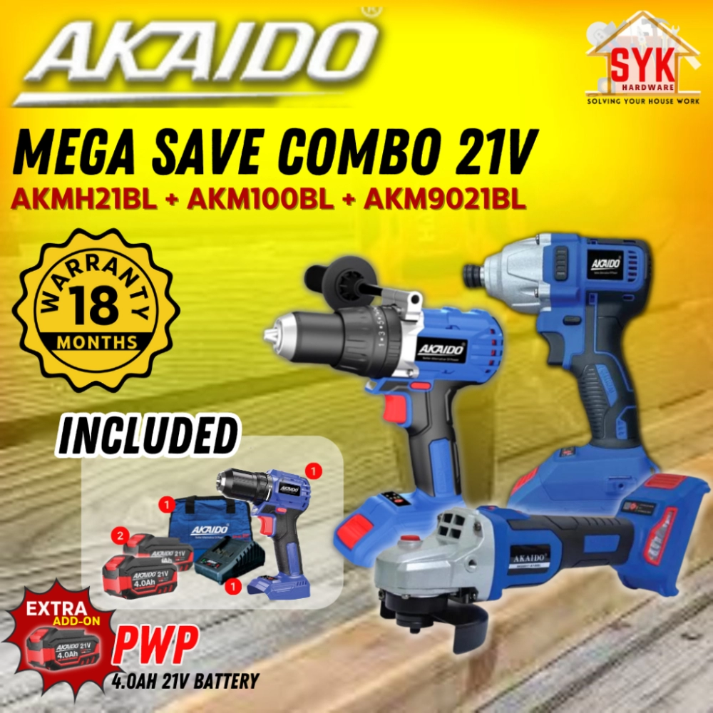 SYK AKAIDO AKMH21BL AKM9021BL AKM100BL 21V Mega Save COMBO Brushless Cordless Impact Drill Driver Angle Grinder