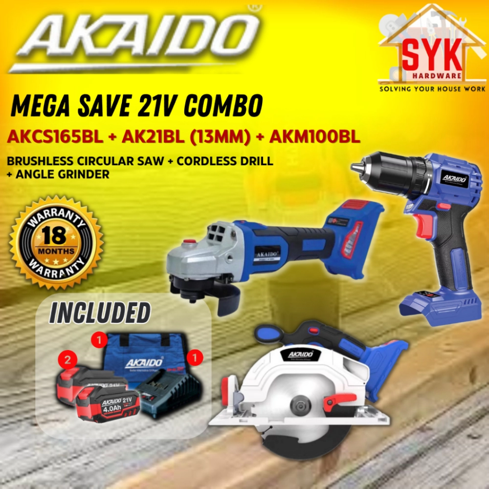 SYK Akaido AKCS165BL AK21BL 13mm AKM100BL Combo Set Cordless Drill Circular Saw Angle Grinder Battery Machine