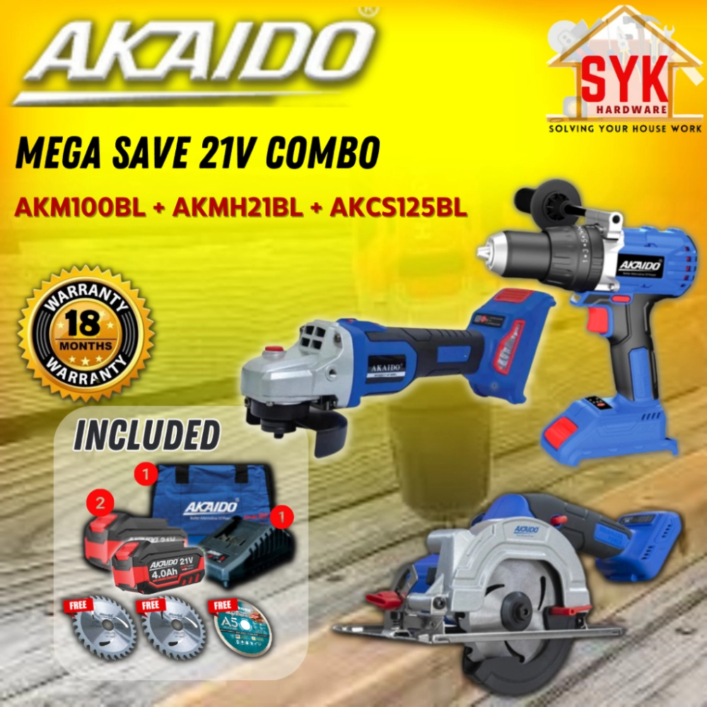 SYK Akaido AKCS125BL AKMH21BL AKM100BL Combo Set Cordless Impact Drill Circular Saw Angle Grinder Battery