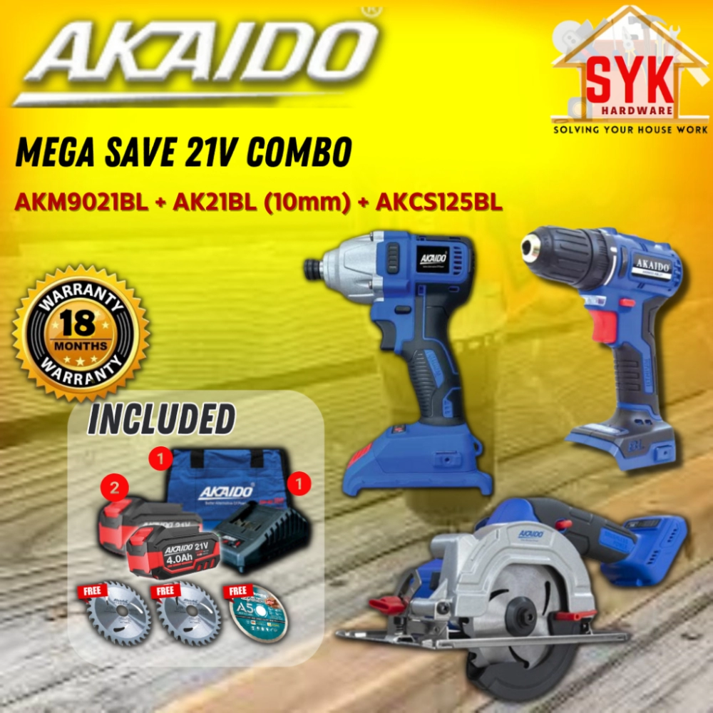 SYK Akaido AKCS125BL AKM9021BL AK21BL 10mm Combo Set Cordless Drill Circular Saw Impact Driver Battery Machine