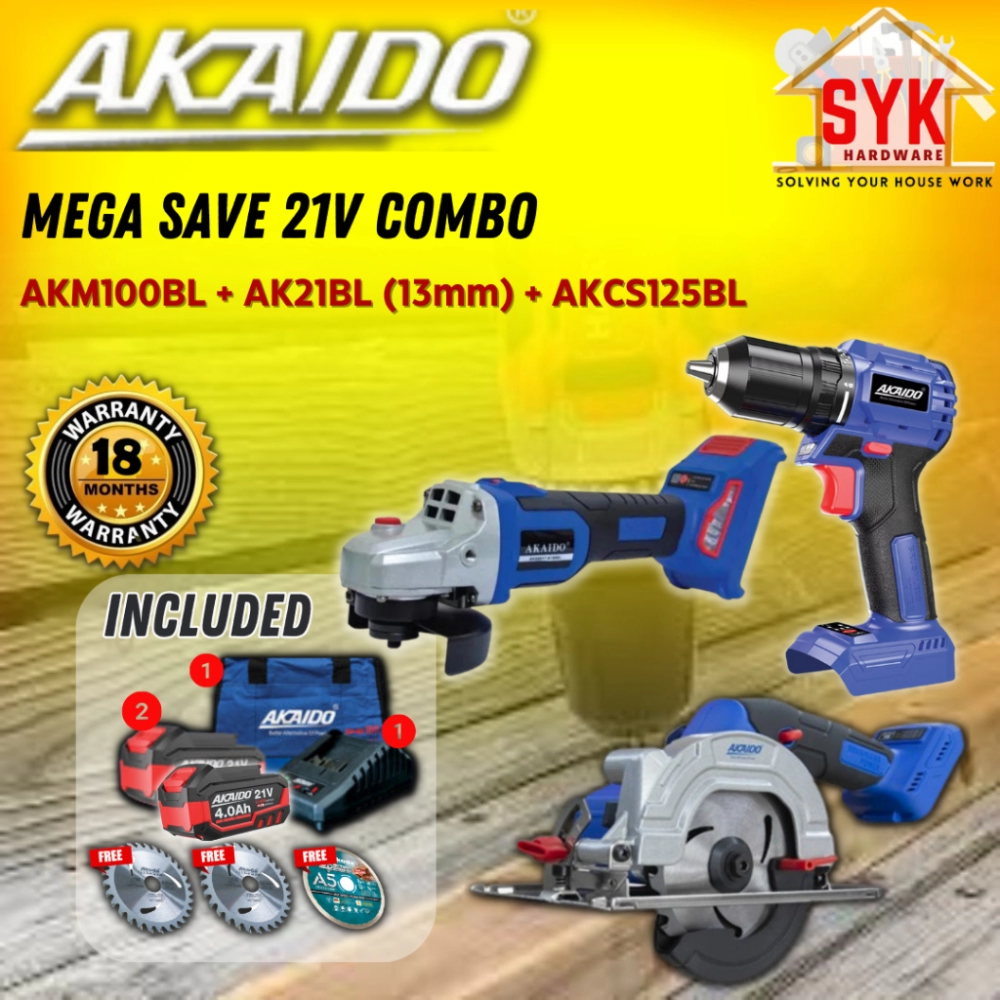 SYK Akaido AKCS125BL AKM100BL AK21BL 13mm Combo Set Cordless  Drill Circular Saw Angle Grinder Battery Machine