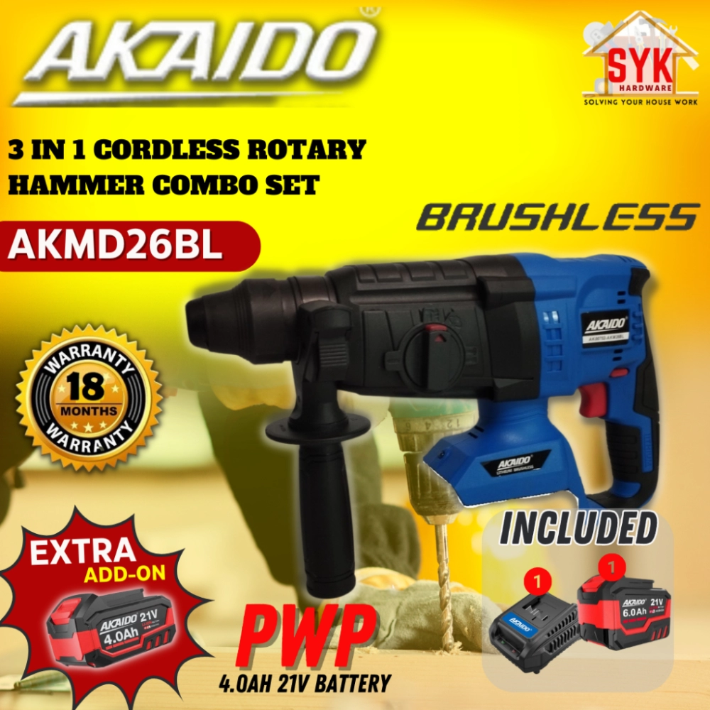 SYK Akaido AKMD26BL Cordless Brushless Rotary Hammer Combo Set Hammer Drill Power Tool Drill Machine