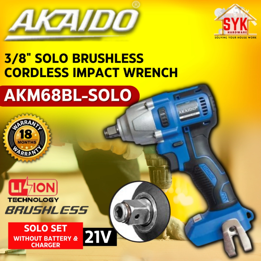 SYK AKAIDO AKM68BL-SOLO 21V Brushless Cordless Impact Wrench Solo Power Tools Lithium Battery Machine Mesin Impak Bateri