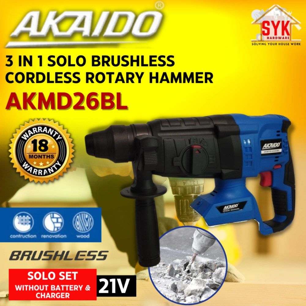 SYK AKAIDO AKMD26BL 21V SOLO 26mm Cordless Brushless Rotary Hammer Lithium Battery Hammer Drill Power Tool Drill Machin