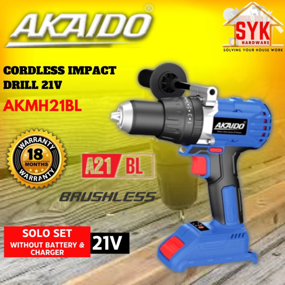 SYK Akaido AKMH21BL Brushless Cordless Impact Drill Solo Machine Battery Power Tool Mesin Impak Drill