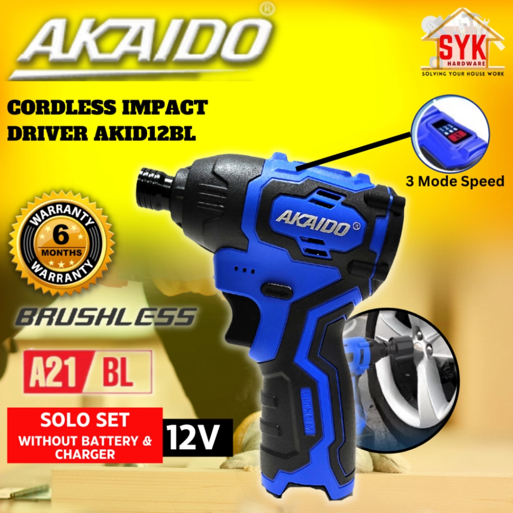 SYK Akaido AKID12BL Brushless Cordless Impact Driver Solo Machine Power Tools Mesin Impak Bateri 12V