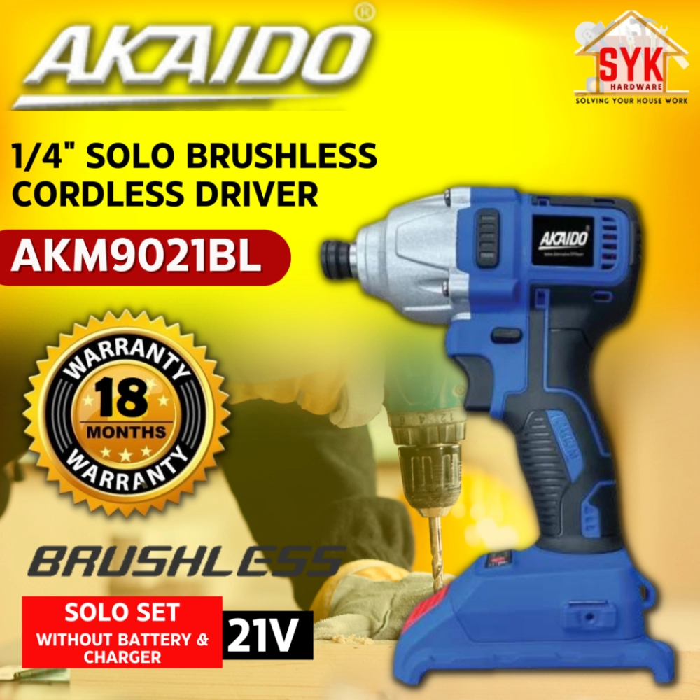 SYK AKAIDO AKM9021BL 1/4" 21V SOLO Cordless Impact Driver Battery Machine Drill Screw Wood Power Tools Mesin Gerudi