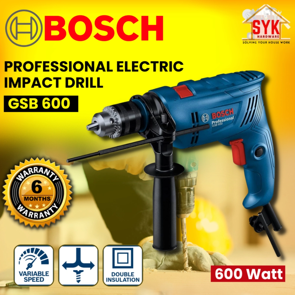 SYK BOSCH GSB600 13mm 600W Electric Impact Drill Concrete Wood Drilling Machine Power Tools Mesin Drill 06011A03L0