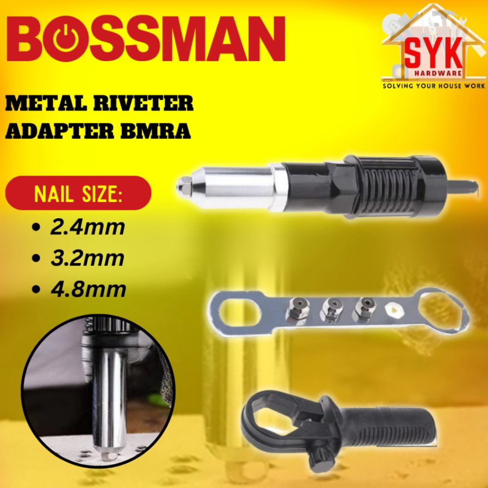 SYK Bossman BMRA Metal Riveter Adapter Riveting Tool Nail Gun Adaptor Cordless Drill Accessories Mesin Drill