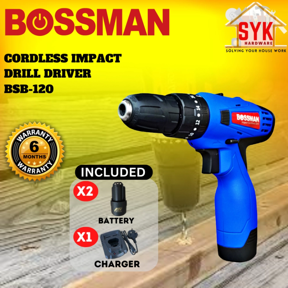 SYK Bossman BSB-120 Cordless Impact Drill Driver Power Tools Machine Hand Drill Wood Battery Mesin Gerudi Kayu