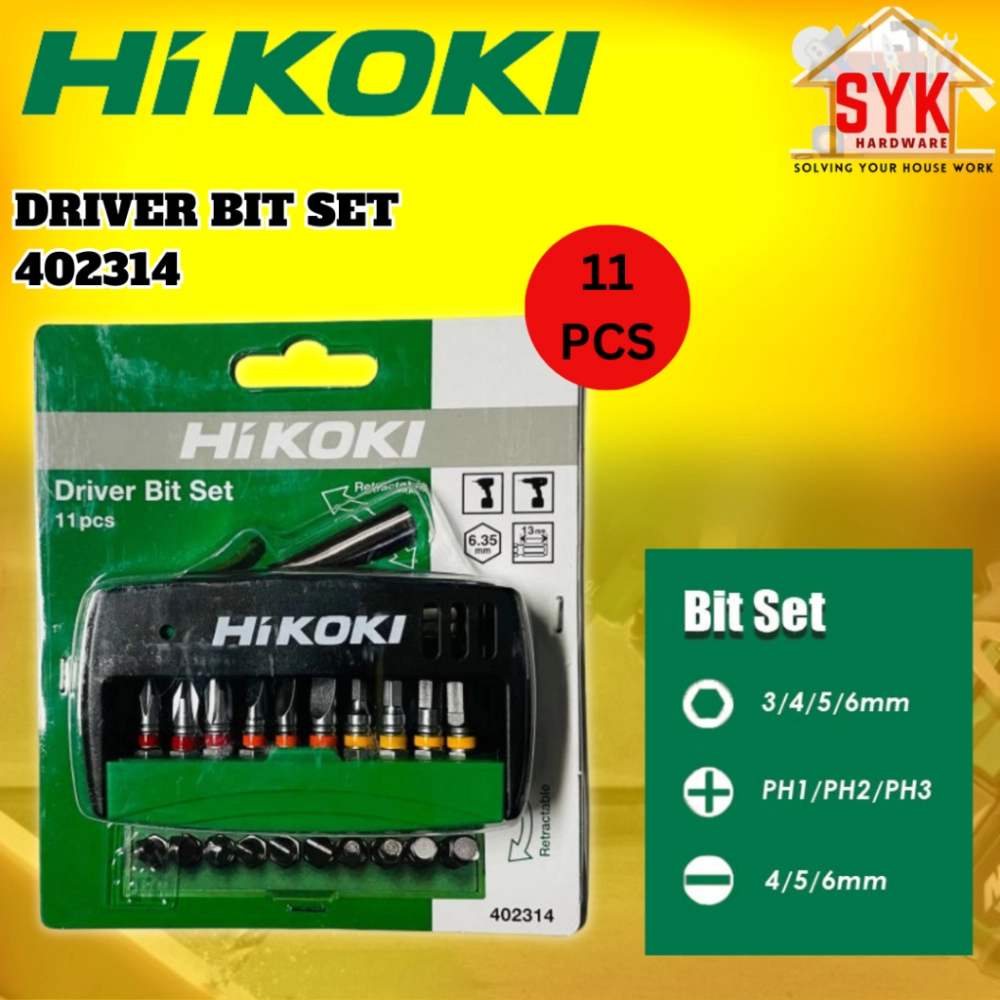 SYK Hikoki 402314 Driver Bit Set 11Pcs Cordless Impact Drill Accessories Drilling Mata Drill Mesin Gerudi
