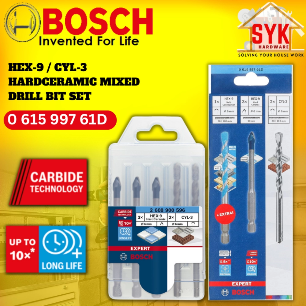 SYK Bosch HEX-9 CYL-3 Hard Ceramic Mixed Drill Bit Set Tile Masonry Cordless Accessories Mata Drill Seramik 061599761D