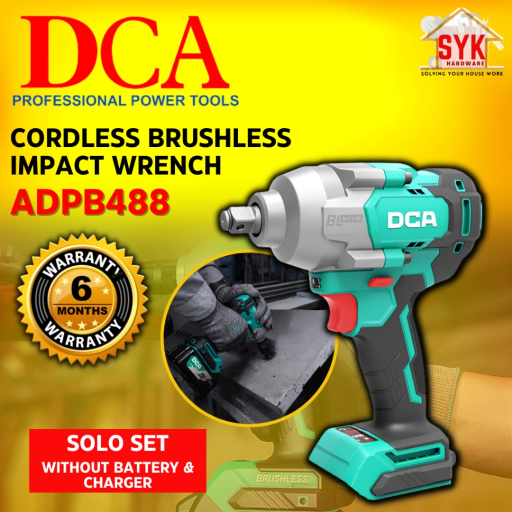 SYK DCA ADPB488 20V Cordless Brushless Impact Wrench SOLO SET Mesin Impak Wrench Menggunakan Bateri
