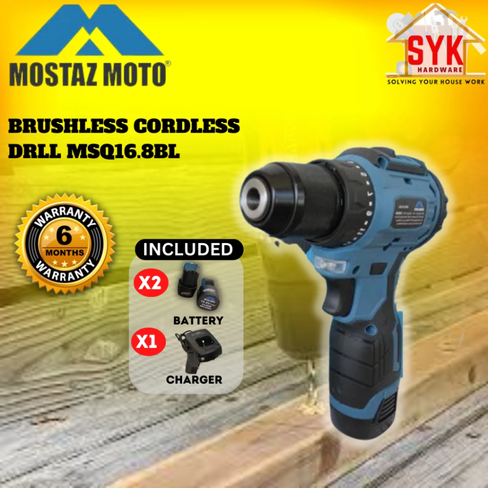 SYK Mostaz Moto MSQ16.8BL Brushless Cordless Drill Battery Machine Drilling Wood Steel Power Tools Mesin Gerudi