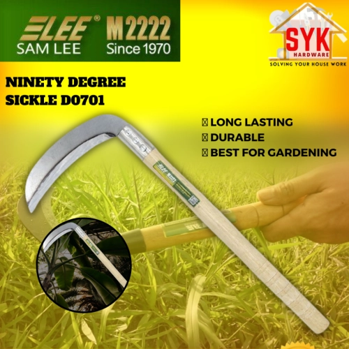 SYK Samlee D0701 Ninety Degree Sickle Wood Handle Grass Cutter Sickle Gardening Tools Pisau Sabit Pemotong