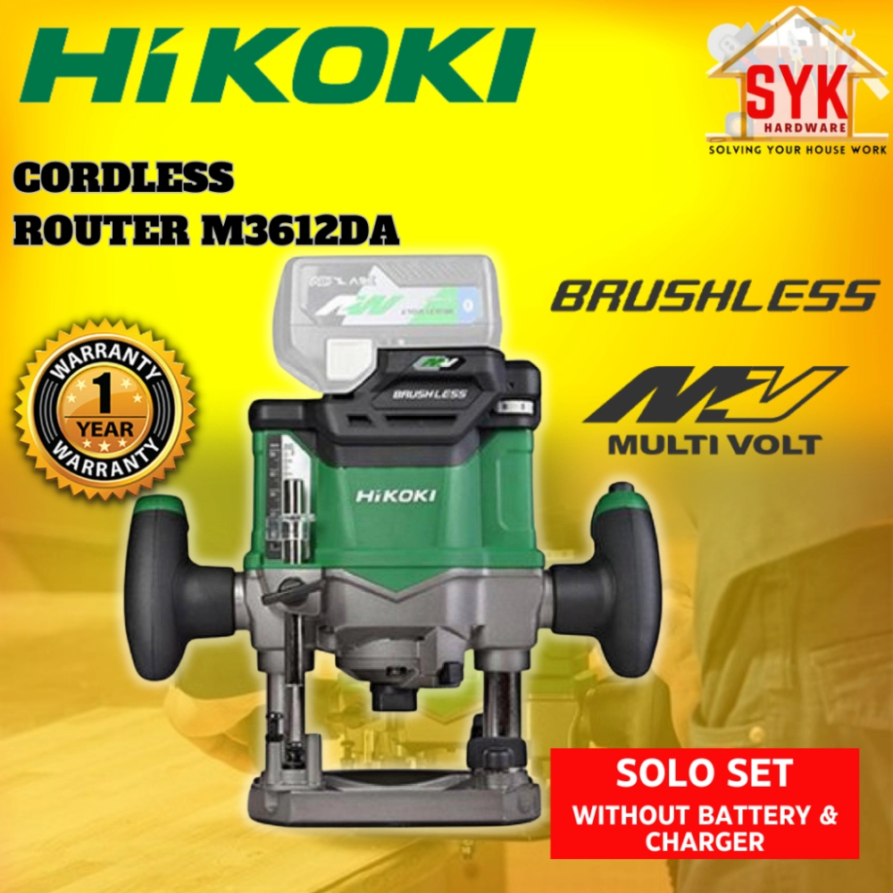 SYK Hikoki M3612DA Cordless Brushless Router Solo Machine Wood Router Battery  Mesin Trimmer Propil Kayu 36V