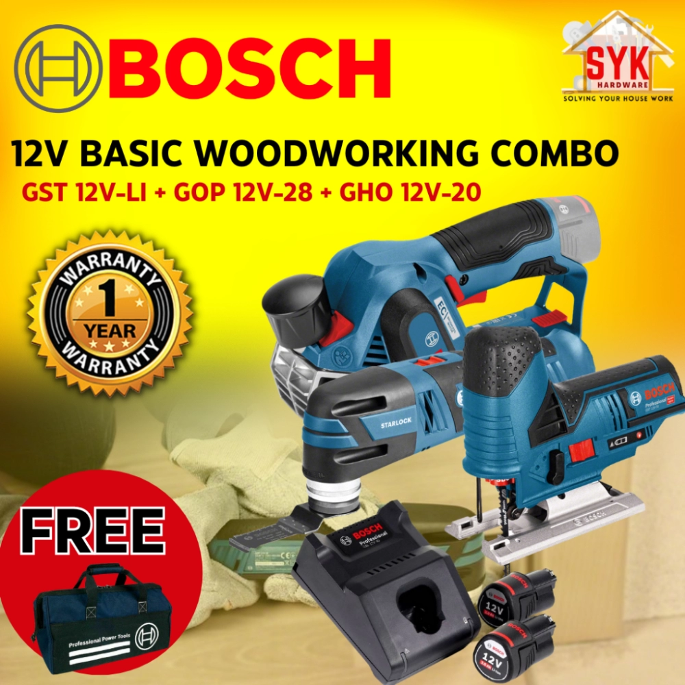 SYK BOSCH GST 12V-LI GOP 12V-28 GHO 12V-20 12V Basic Woodworking Combo Cordless Jigasaw Multicutter Wood Planner Machine