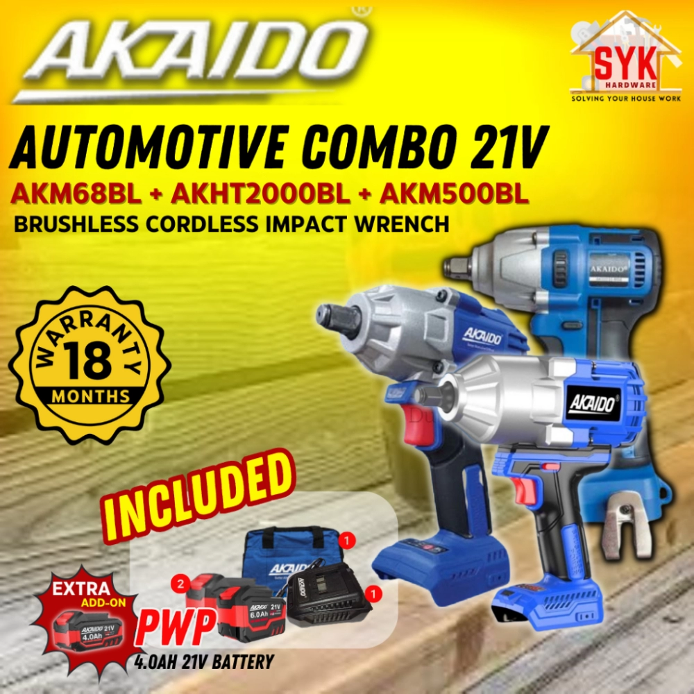 SYK(FREE SHIPPING) AKAIDO AKM68BL AKHT2000BL AKM500BL 21V Automotive Solution COMBO Set Brushless Cordless Impact Wrench