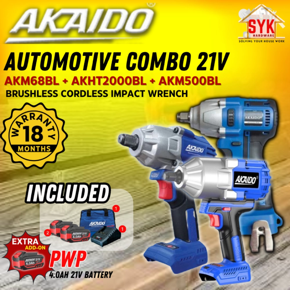SYK AKAIDO AKM68BL AKHT2000BL AKM500BL 21V Automotive Solution COMBO Set Brushless Cordless Impact Wrench