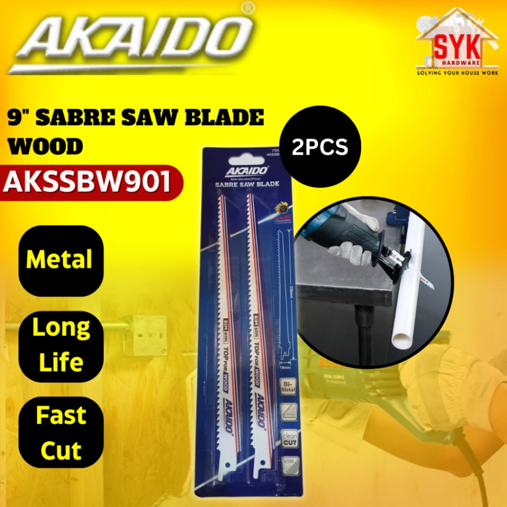 SYK Akaido AKSSBW901 9 Inch 2Pcs Sabre Saw Blade Wood Reciprocating Cutting Saw Blades Pemotong Kayu