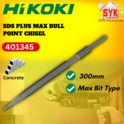 SYK Hikoki 401345 SDS Max Bull Point Chisel 300mm Max Bit Type Concrete Breaker Chisel Mata Pahat  Konkrit