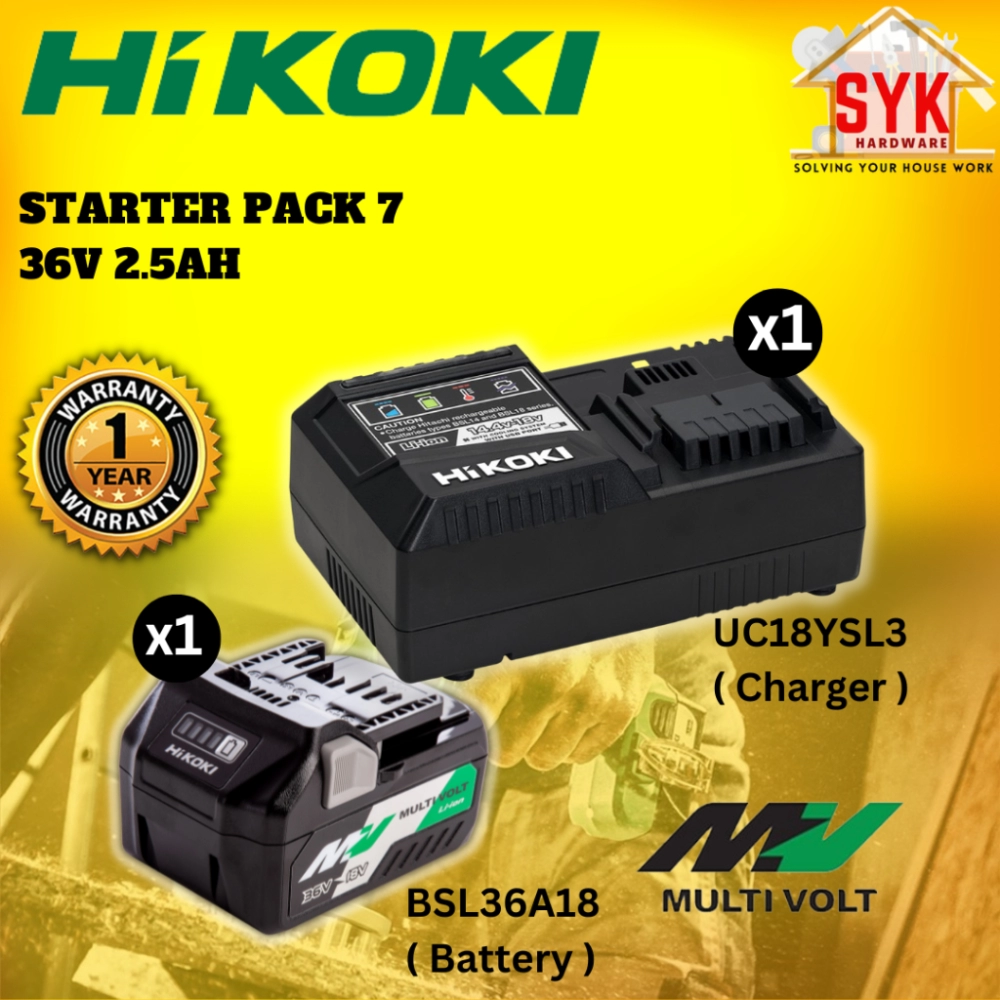 SYK Hikoki UC18YSL3 BSL36A18 Starter Pack 7 Battery Charger Kit 2.5Ah Quick Charger Bateri Cas Semula 36V