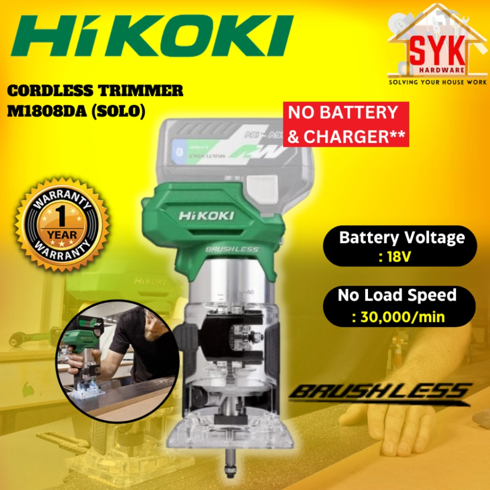 SYK Hikoki M1808DA Brushless Cordless Trimmer Solo Woodworking Power Tools Wood Trimmer Electrik Propil Kayu