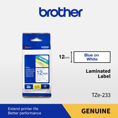 TZe-233 Blue on White TZE LAMINATED TAPE Brother Labeller Thermal Transfer Printing Penang, Malaysia, KL, Selangor Supplier, Suppliers, Supply, Supplies | Fenzy Industrial Supplies Sdn Bhd